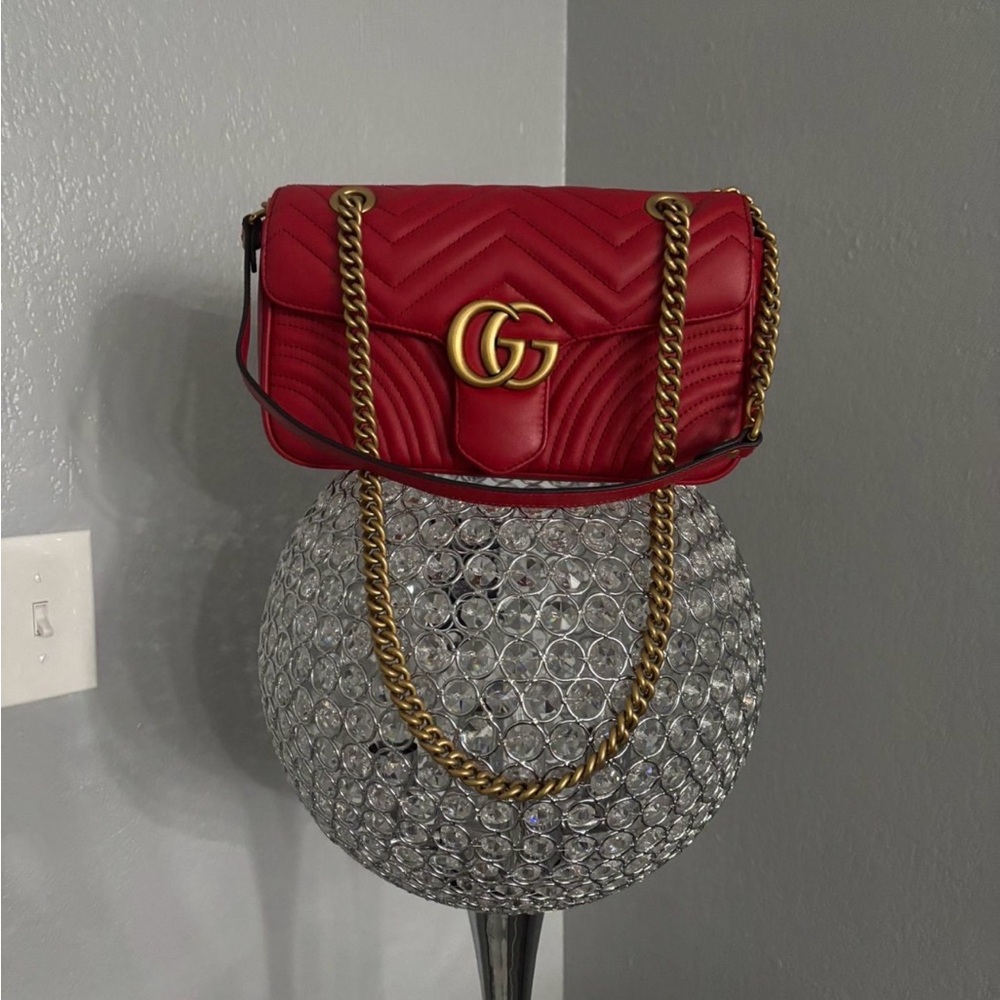 Gucci GG Marmont Small Matelassé Shoulder Bag — Red Leather — Like New